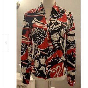 Kenneth Cole Floral Print Silk Button Down Blouse